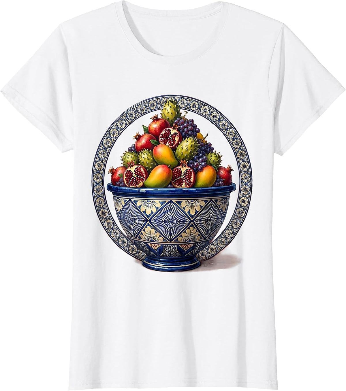 Mexican Talavera Pottery Bowl Overflowing With Fruit T-Shirt - White