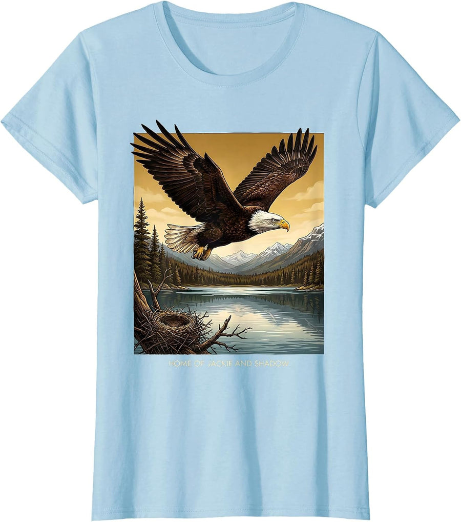Women's Home Of Jackie And Shadow Vintage Bald Eagle Memorial Big T-Shirt - Baby Blue
