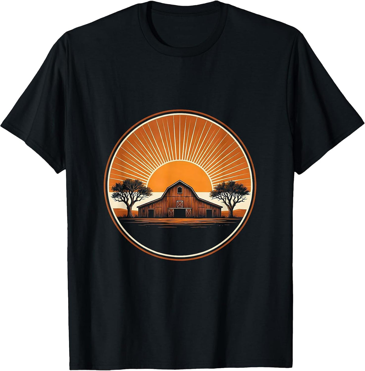 Men's Texas Old Wooden Barn Weathered Sun Illustration T-Shirt - Black