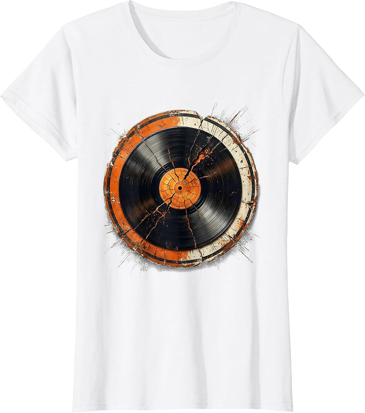 Melting Vinyl Record Sun Art Graphic T-Shirt - White