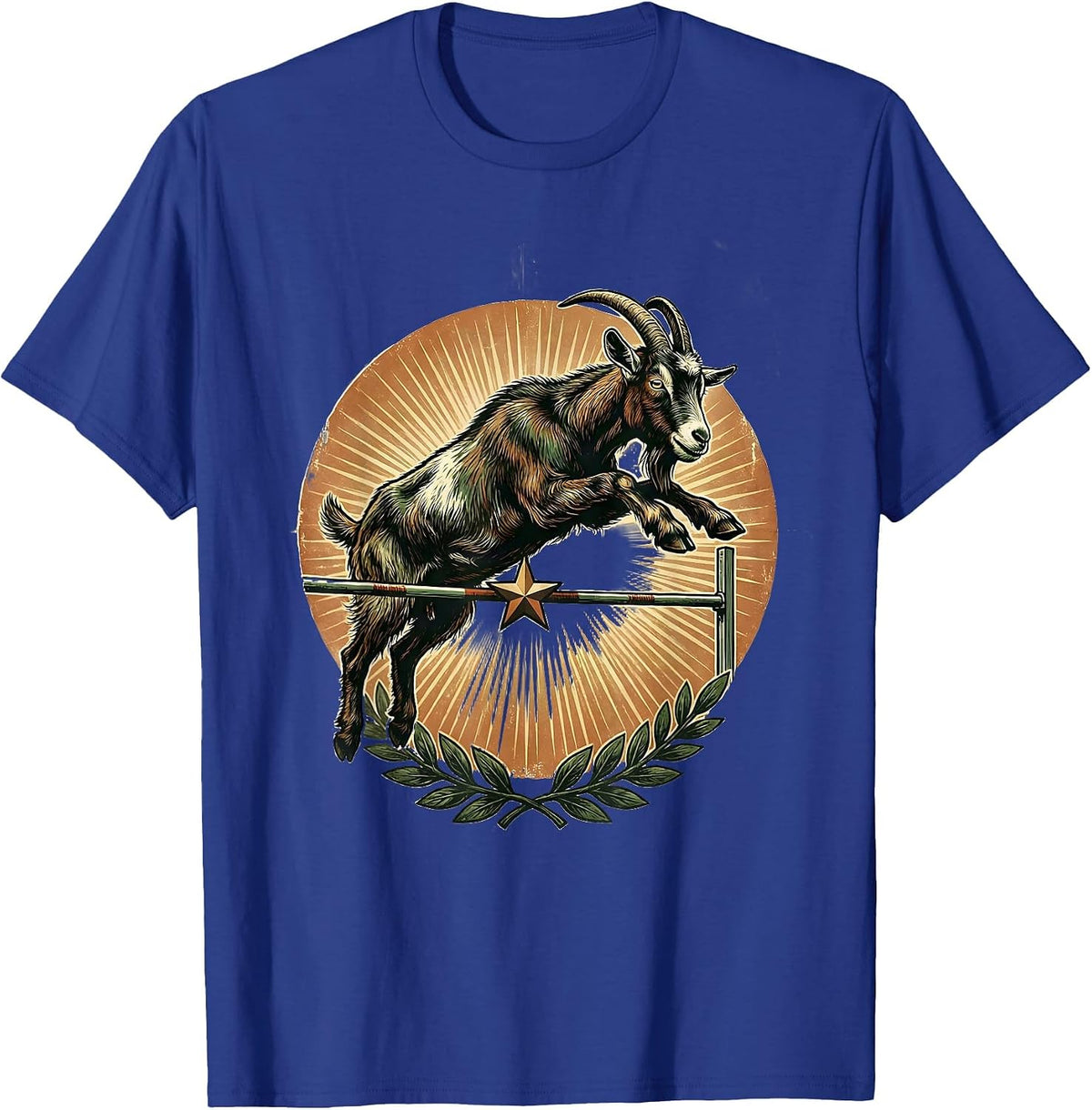 Goat High Jump Vintage Retro Farm Animal Humor T-Shirt - Royal Blue