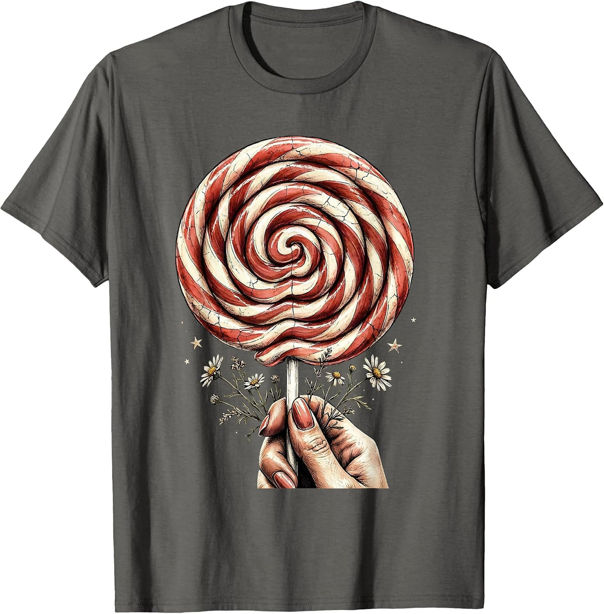 Patriotic Lollipop Girl Red White Blue T-Shirt - Asphalt Grey