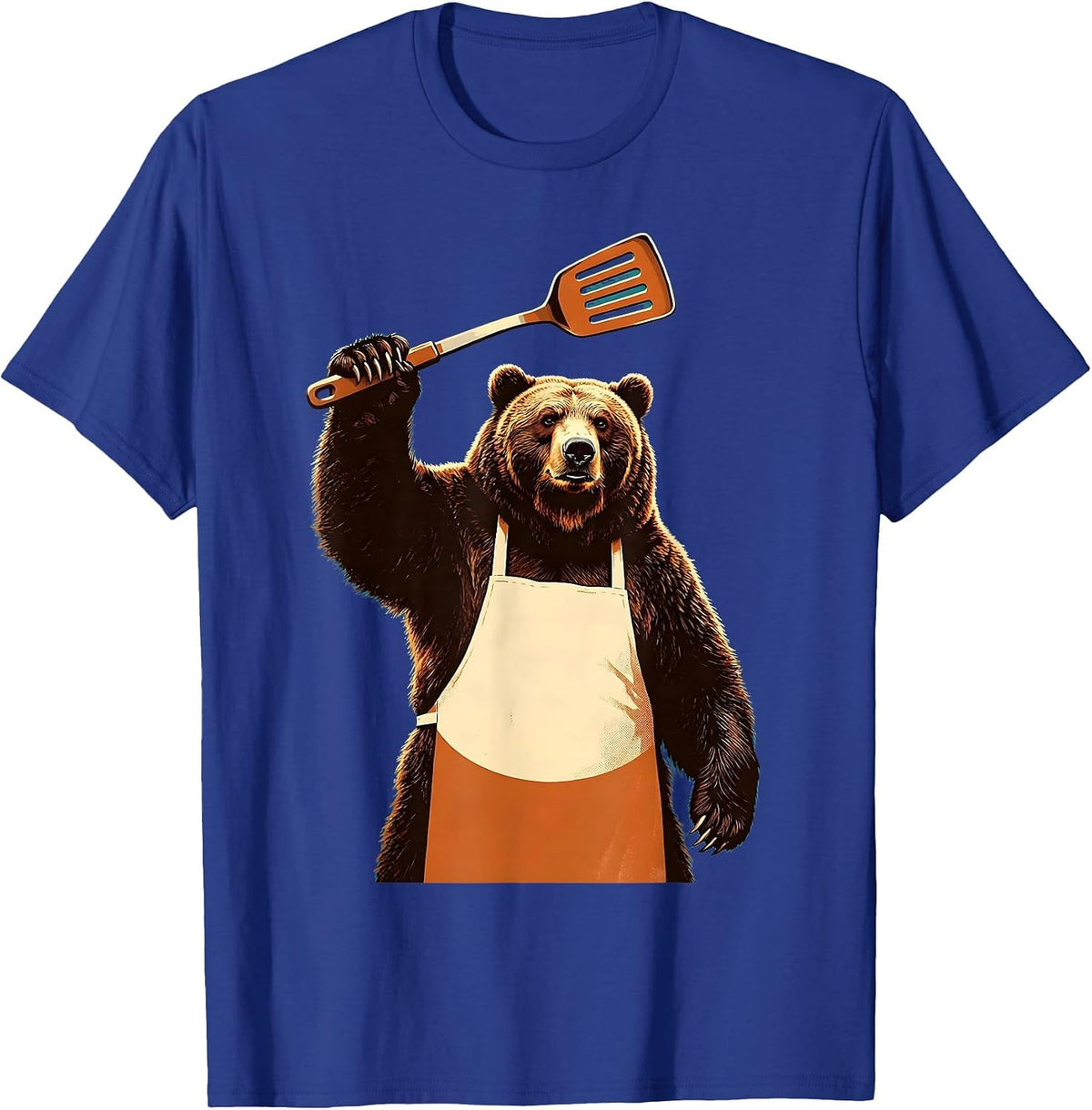Men's Bear Chef Apron Spatula Cooking Illustration T-Shirt - Royal Blue