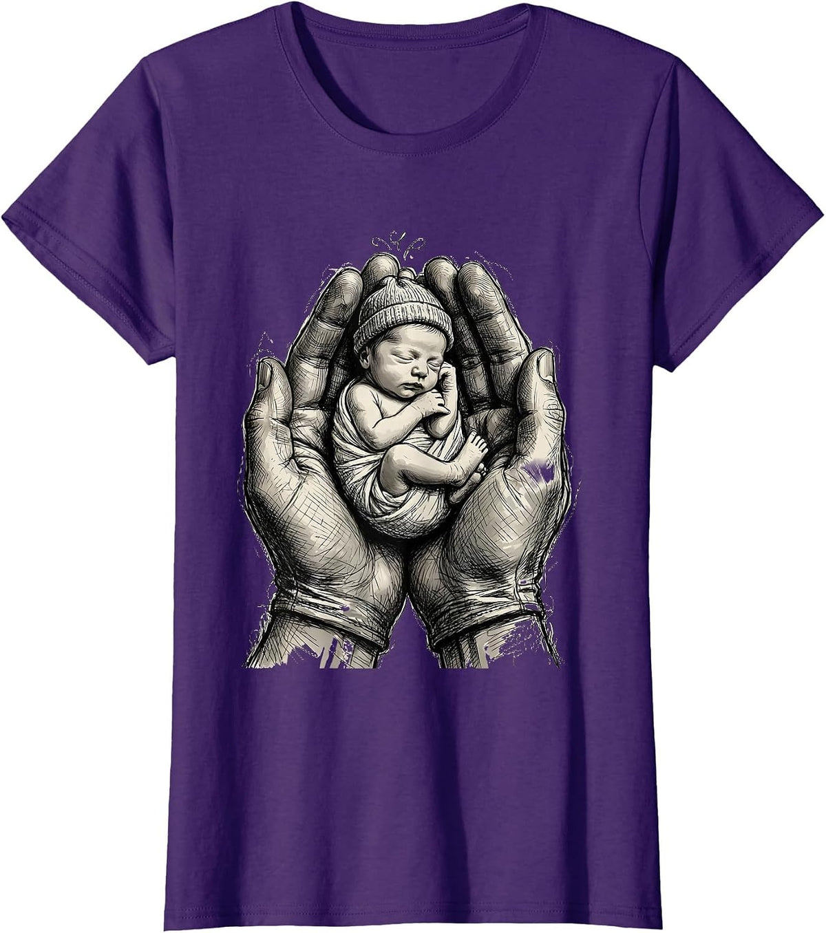 Women's Pediatric Nurse Newborn Baby Illustration Gift T-Shirt - Purple