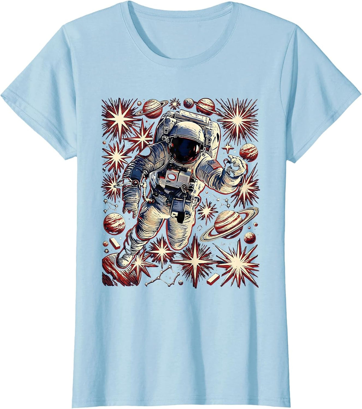 Labor Day Astronaut Floating in Deep Space T-Shirt - Baby Blue