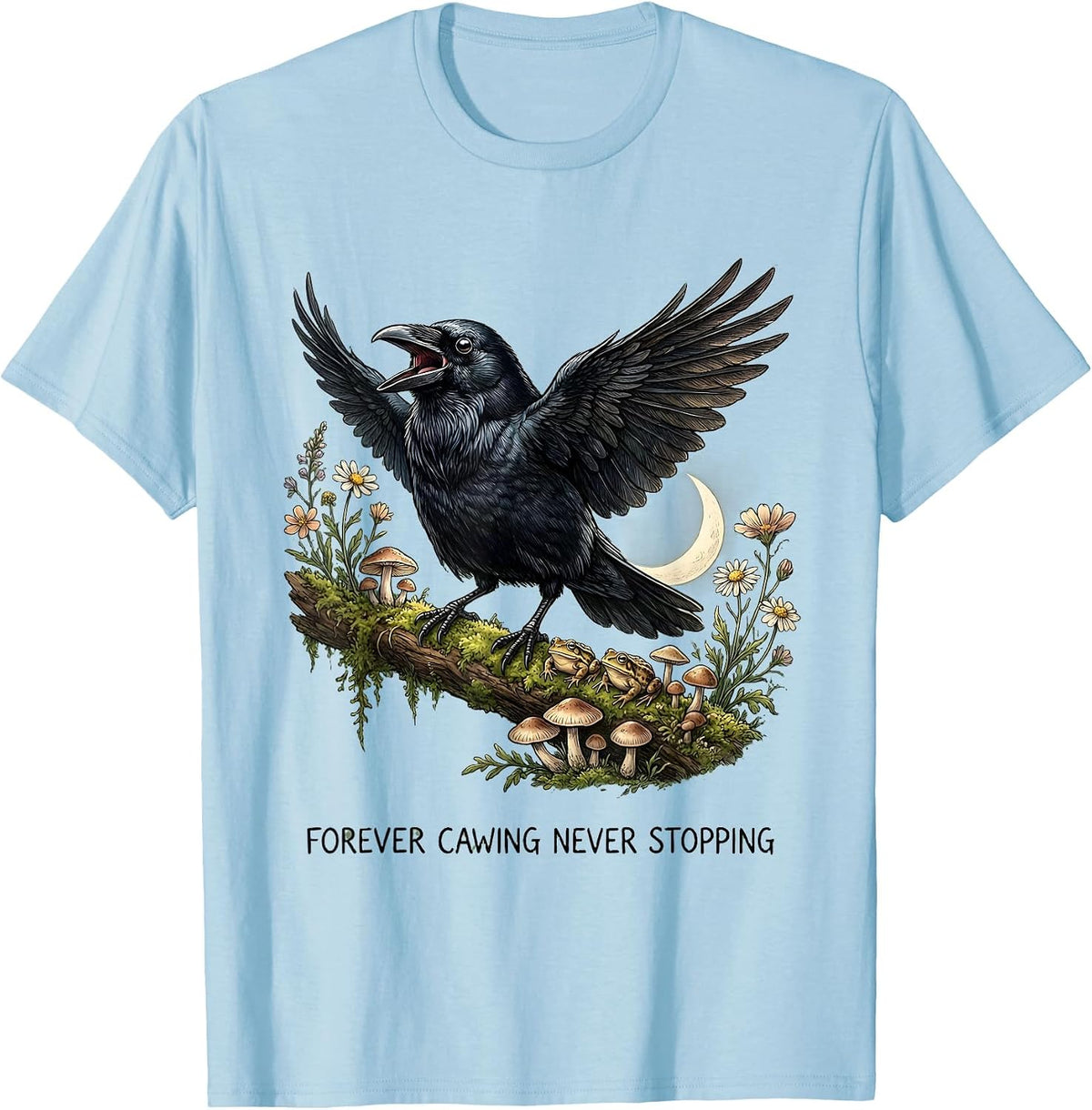 Men's Forever Cawing Never Stopping Crow Design T-Shirt - Baby Blue