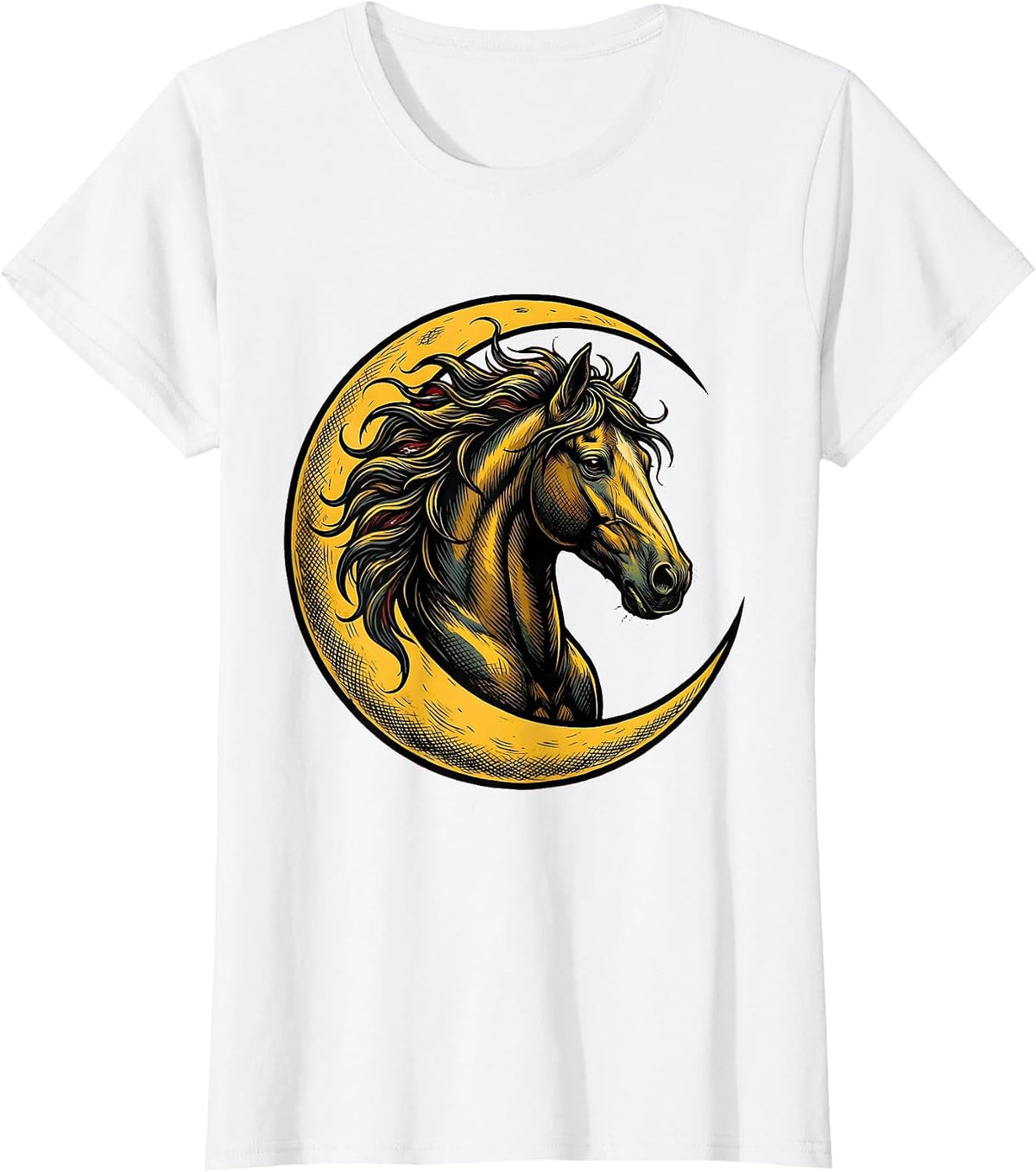 Horse Head Crescent Moon Celestial Night Art T-Shirt - White