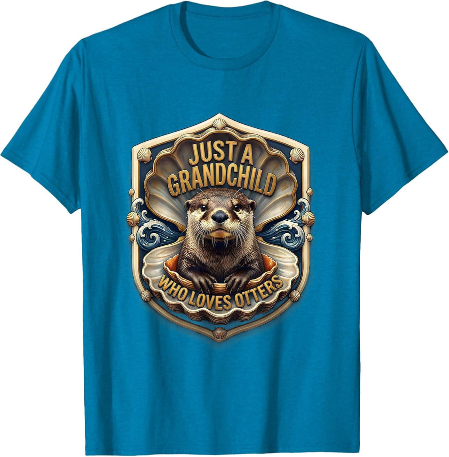 Just A Grandchild Who Loves Otters Funny Otter Lover Gift T-Shirt - Sapphire Blue
