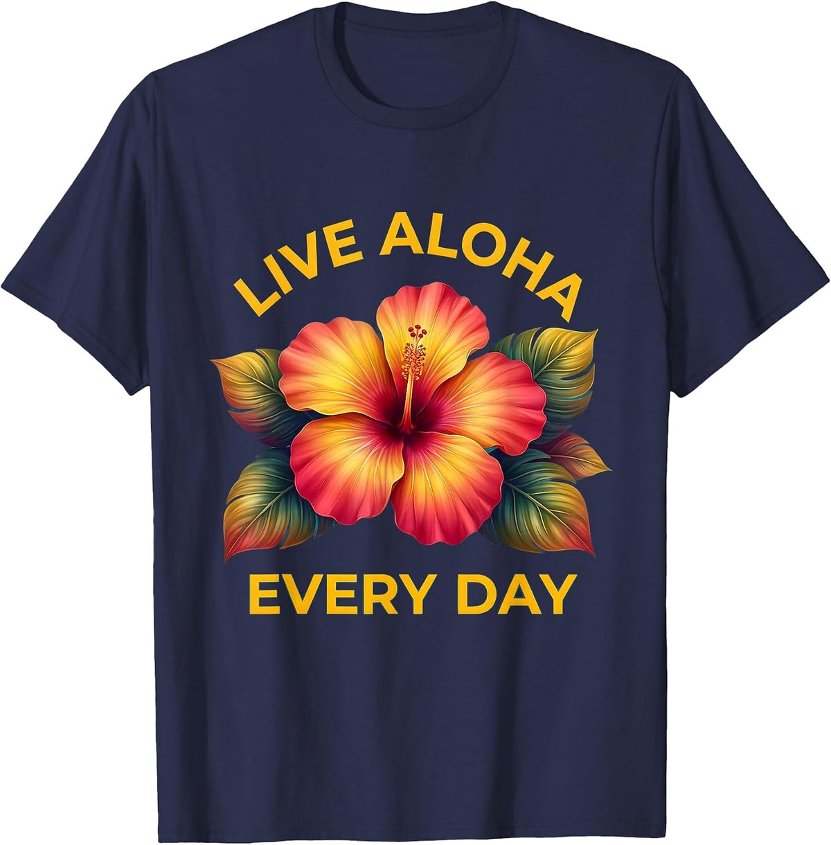 Live Aloha Every Day Hawaiian Spirit Design T-Shirt - Navy Blue