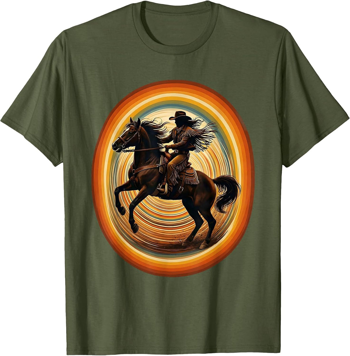 Men's Barrel Racer Leaning Into the Turn Rodeo Design T-Shirt - Olive Green