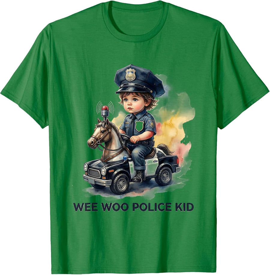 Men's Wee Woo Police Kid Funny Police Officer Child Toddler T-Shirt - Kelly Green