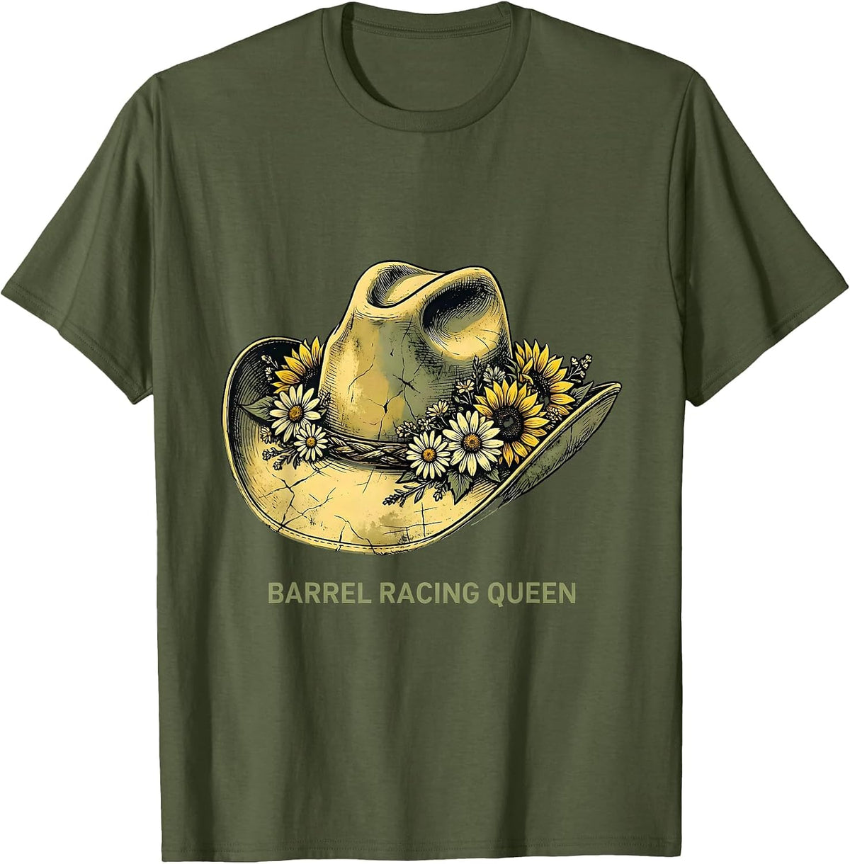 Men's Barrel Racing Queen Rodeo Cowgirl Design T-Shirt - Olive Green