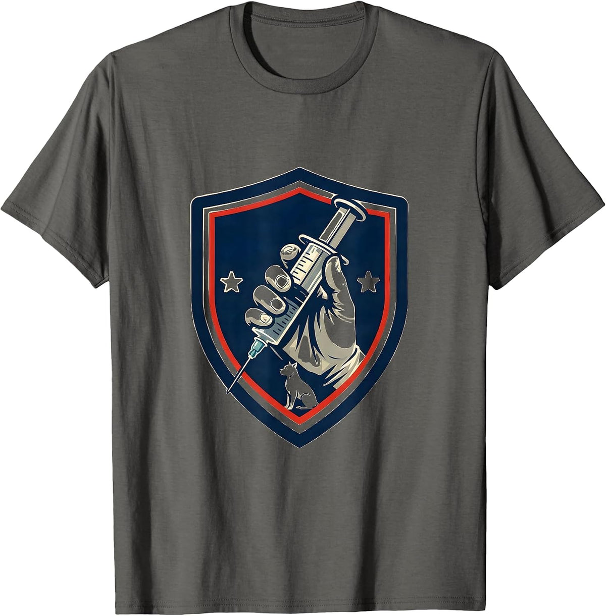 Sealed Shield Badge Vet Tech Medical Star Humor T-Shirt - Asphalt Grey