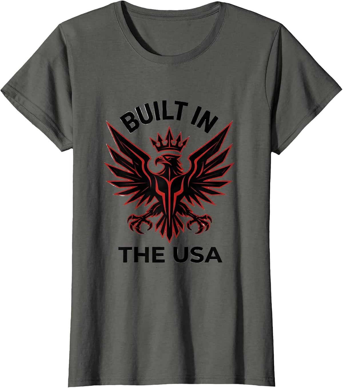 Women's Built in the USA American Pride Graphic Design T-Shirt - Asphalt Grey