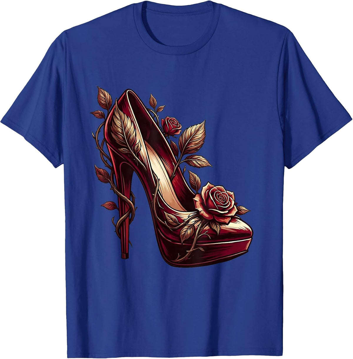 Gigi High Heel Wrapped in Vines Illustration T-Shirt - Royal Blue