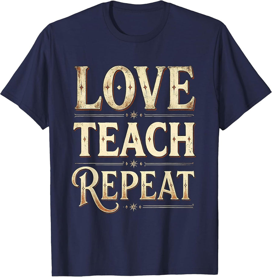 Love Teach Repeat Paraprofessional Design T-Shirt - Navy Blue