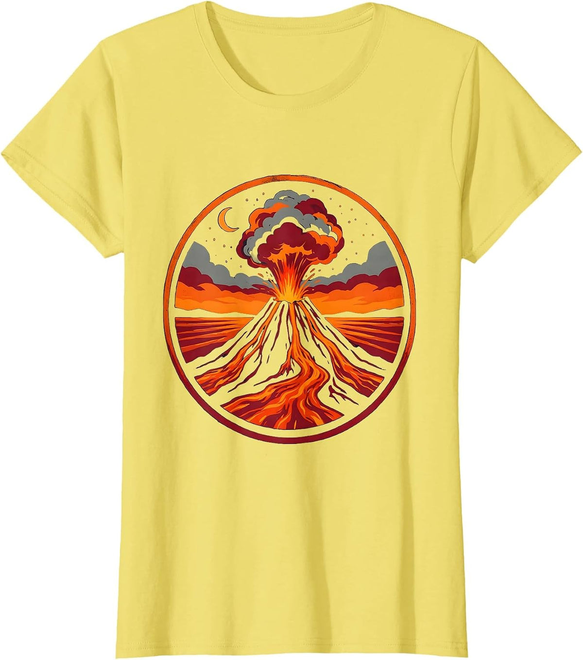 Mount Etna Night Eruption Volcanic Italy Graphic T-Shirt - Lemon Yellow
