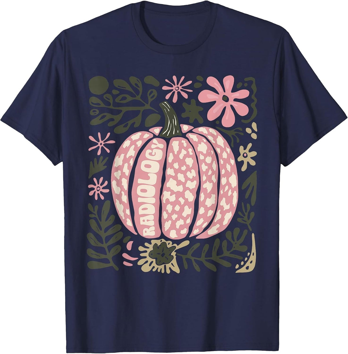 Boho Floral Pumpkin Radiology Xray Rad Tech Fall Halloween T-Shirt - Navy Blue