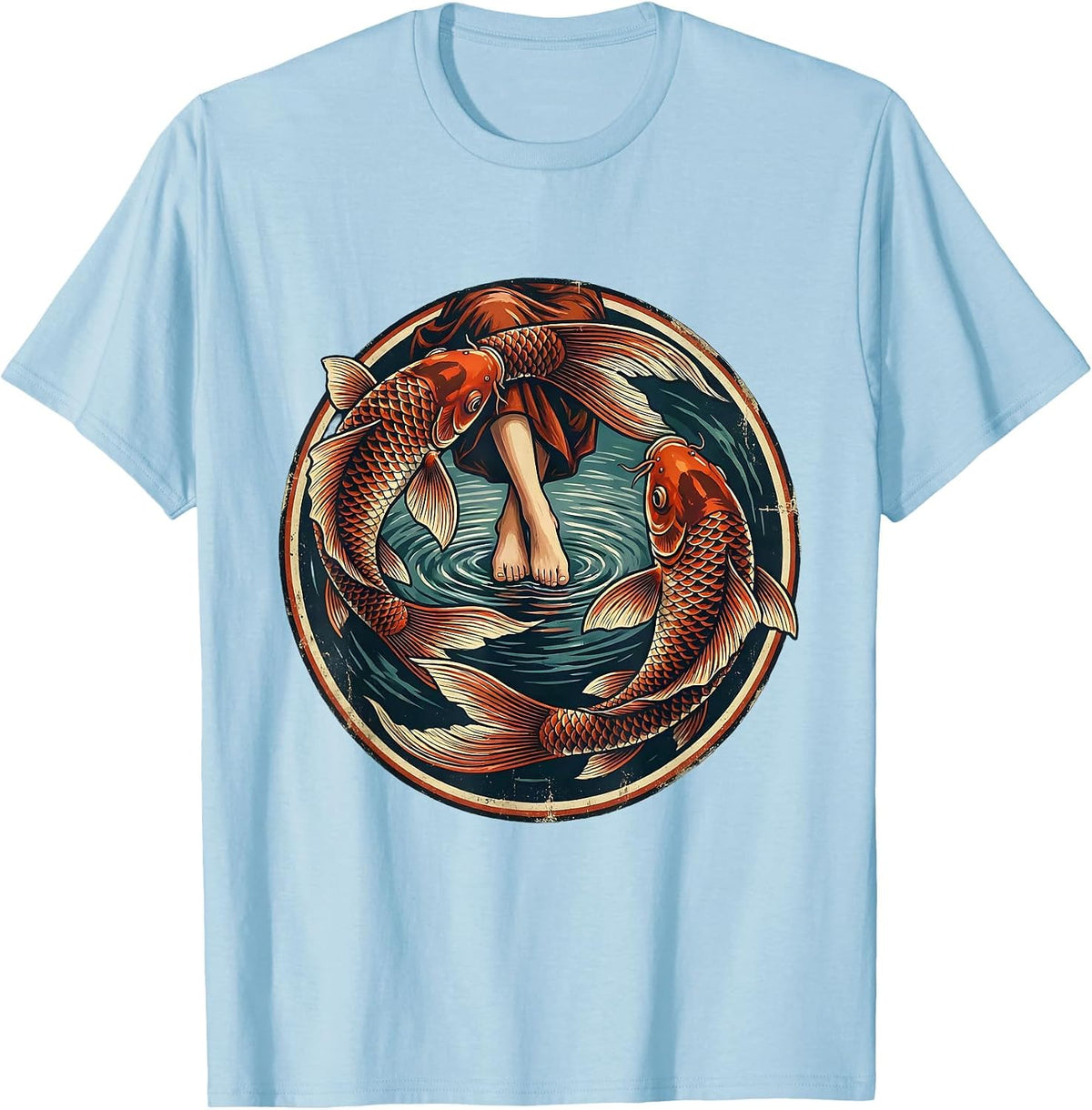 Men's Red Koi Fish Circling Feet Freedom Graphic T-Shirt - Baby Blue