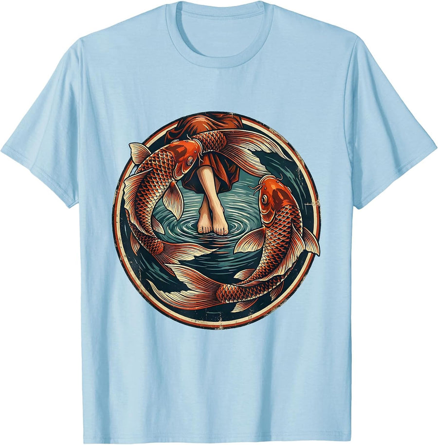 Men's Red Koi Fish Circling Feet Freedom Graphic T-Shirt - Baby Blue