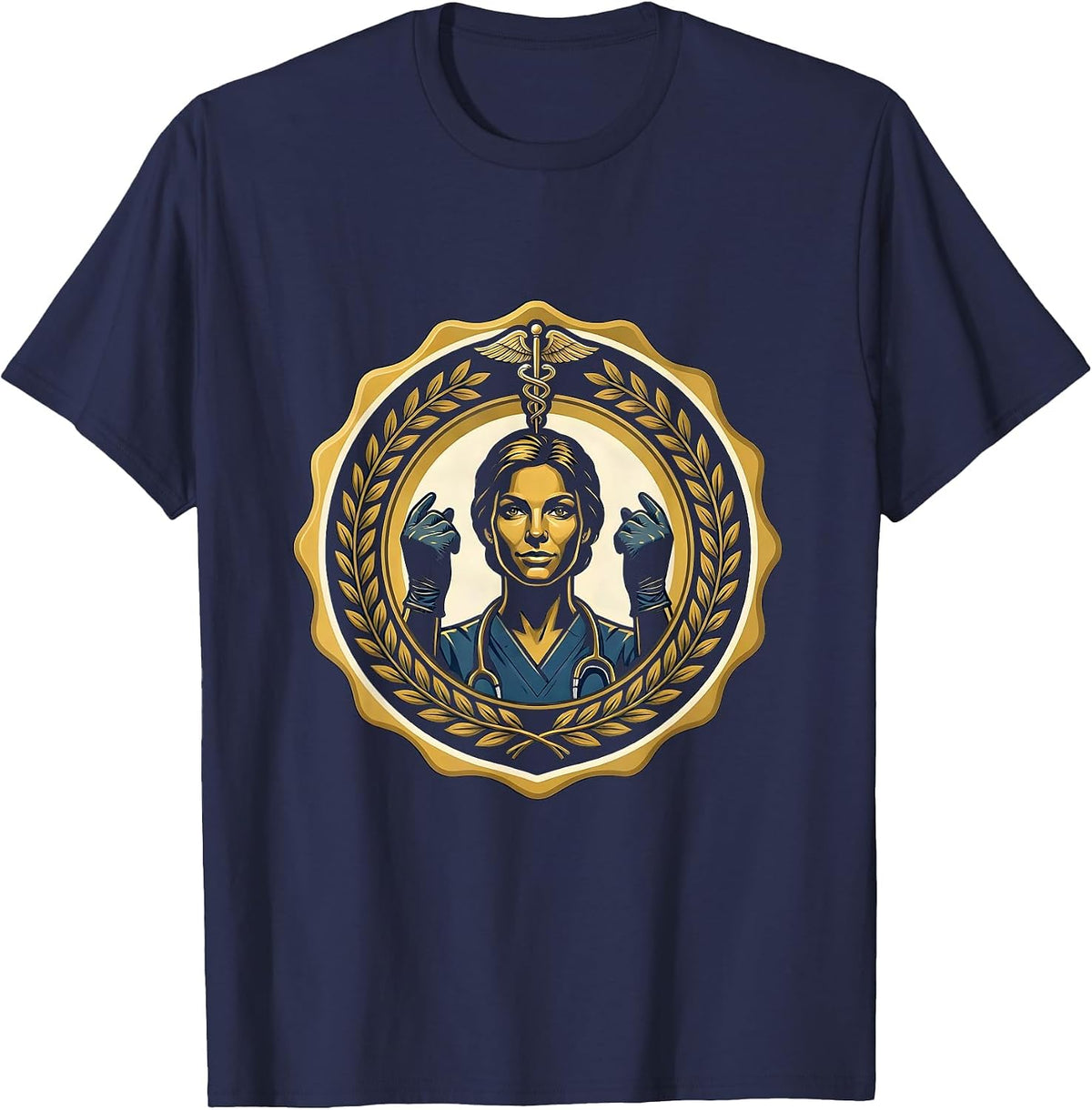 Labor Day Surgeon Raised Gloved Hands Illustration T-Shirt - Navy Blue