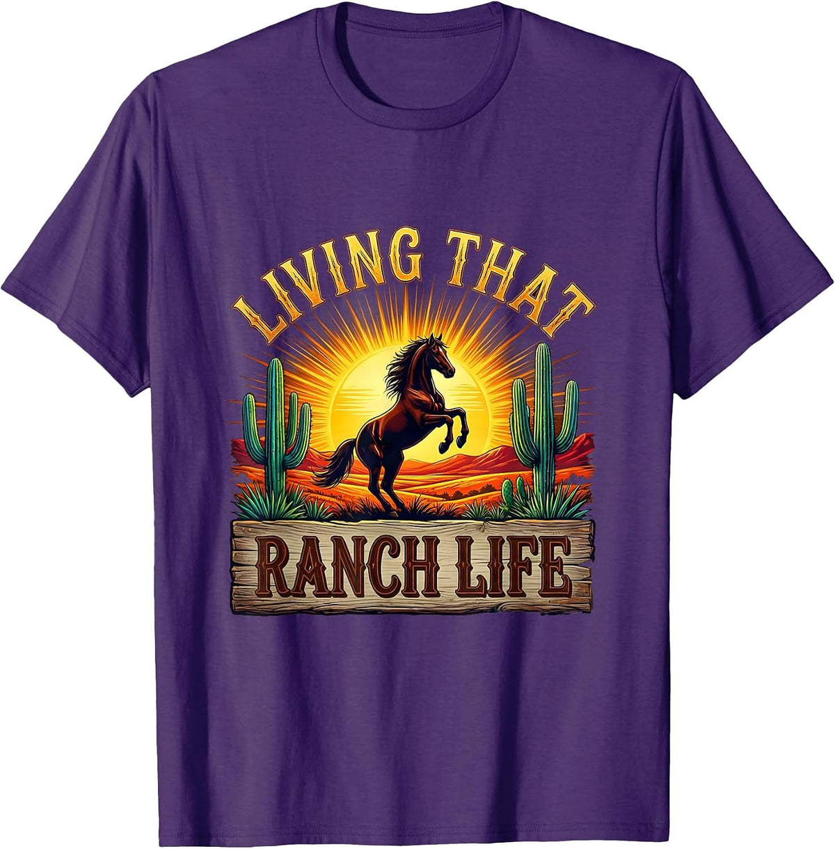 Living That Ranch Life Western Graphic Design T-Shirt - Purple