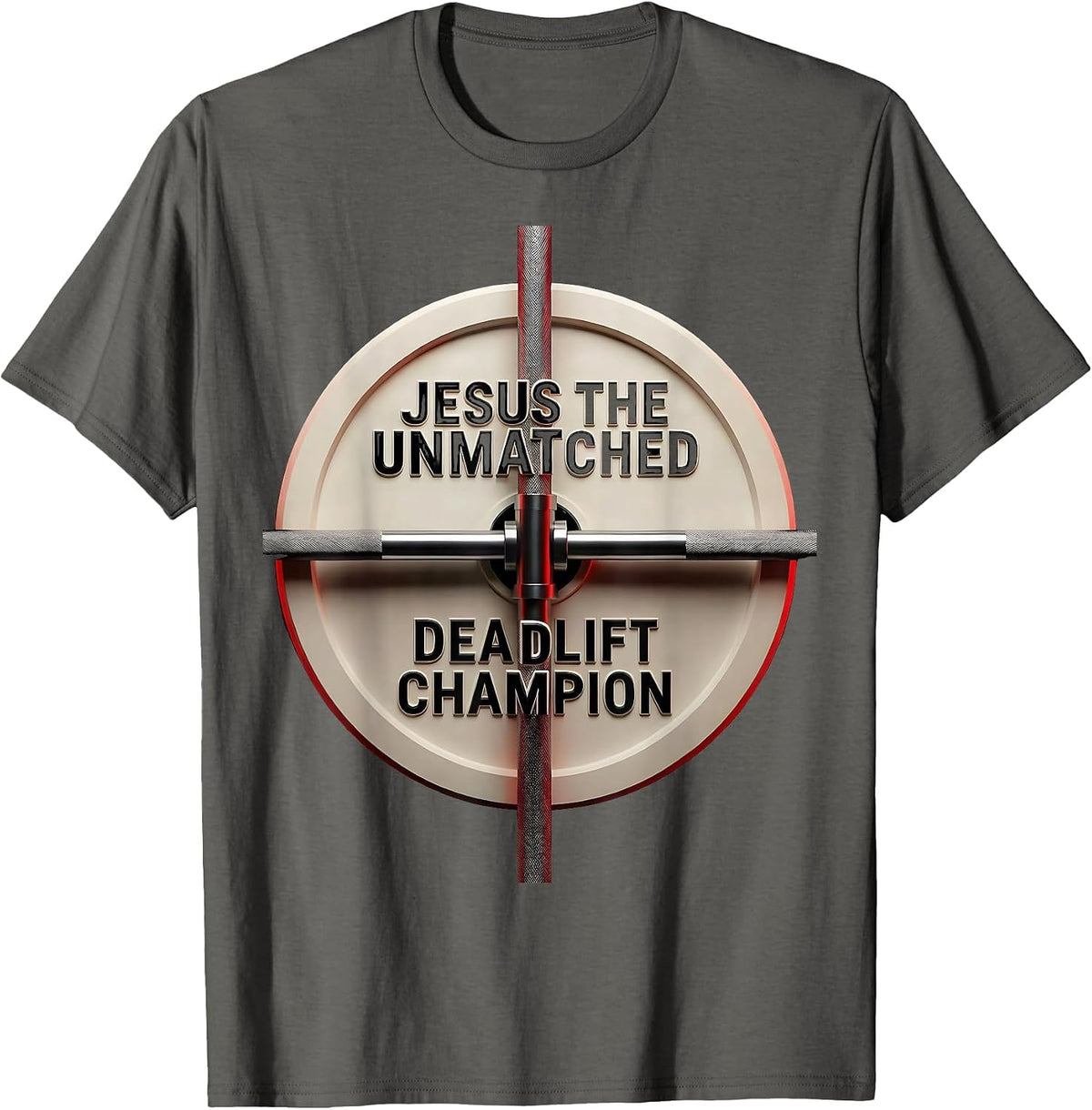 Men's Jesus The Unmatched Deadlift Champion Geometric Christian T-Shirt - Asphalt Grey