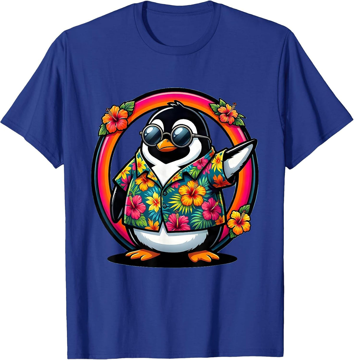 Penguin in Hawaiian Shirt and Sunglasses T-Shirt - Royal Blue