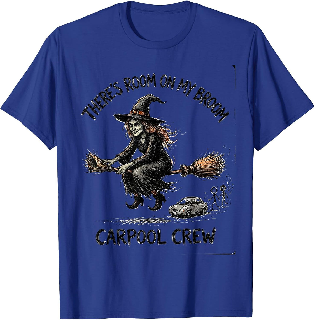 Men's There's Room On My Broom Carpool Crew Funny Halloween T-Shirt - Royal Blue