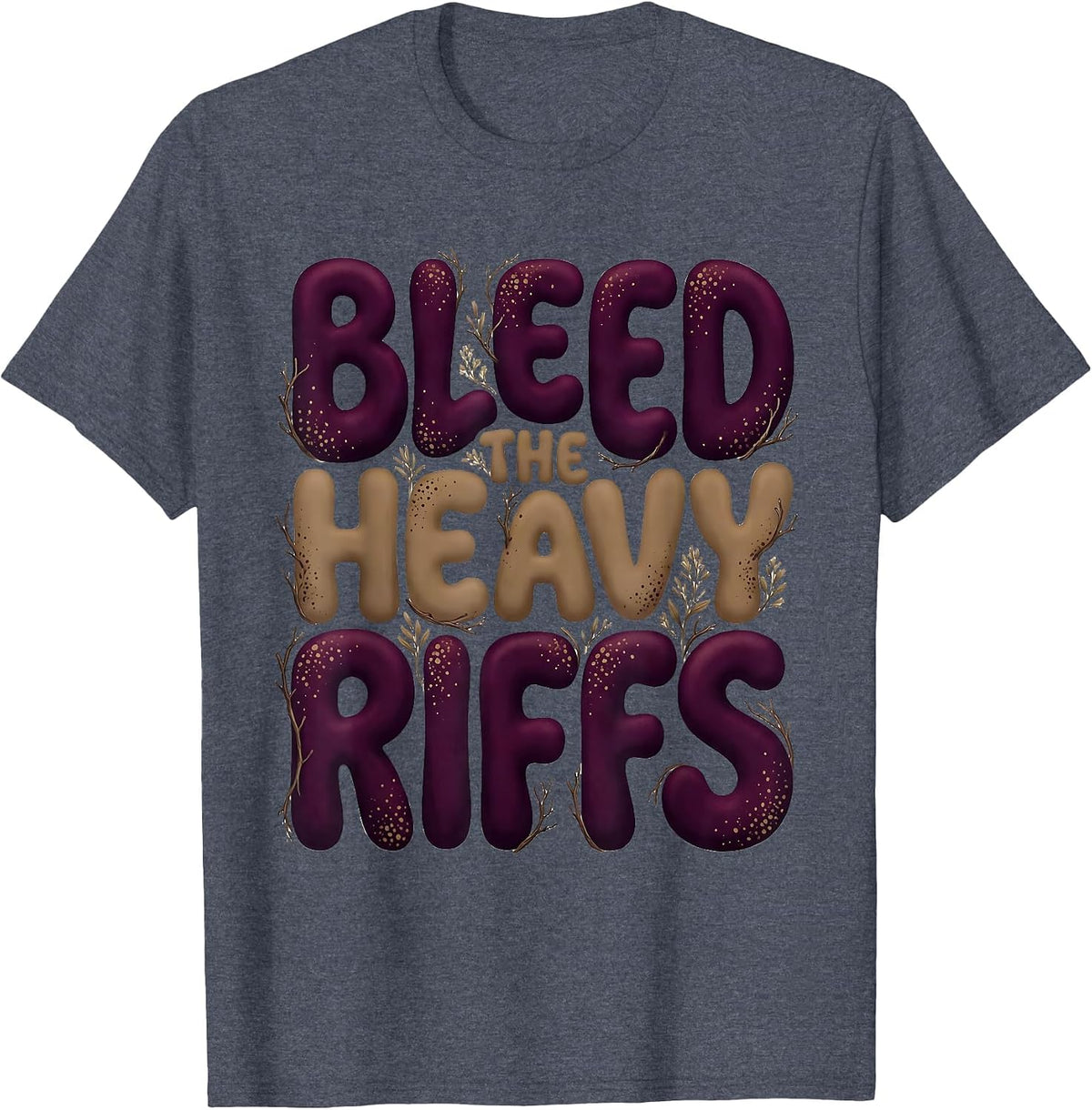 Bleed the Heavy Riffs Metal Music Design T-Shirt - Heather Blue
