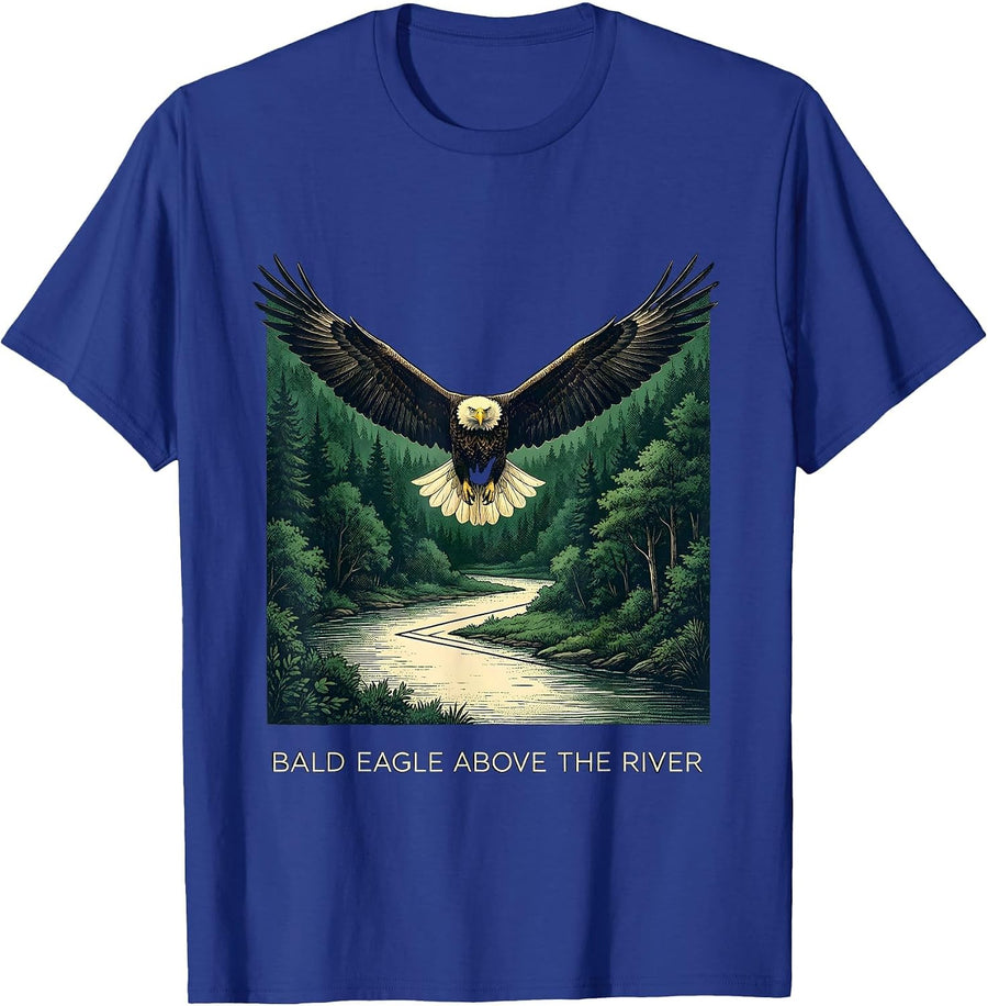 Bald Eagle Above The River Nature Patriotic Wildlife Lover T-Shirt - Royal Blue