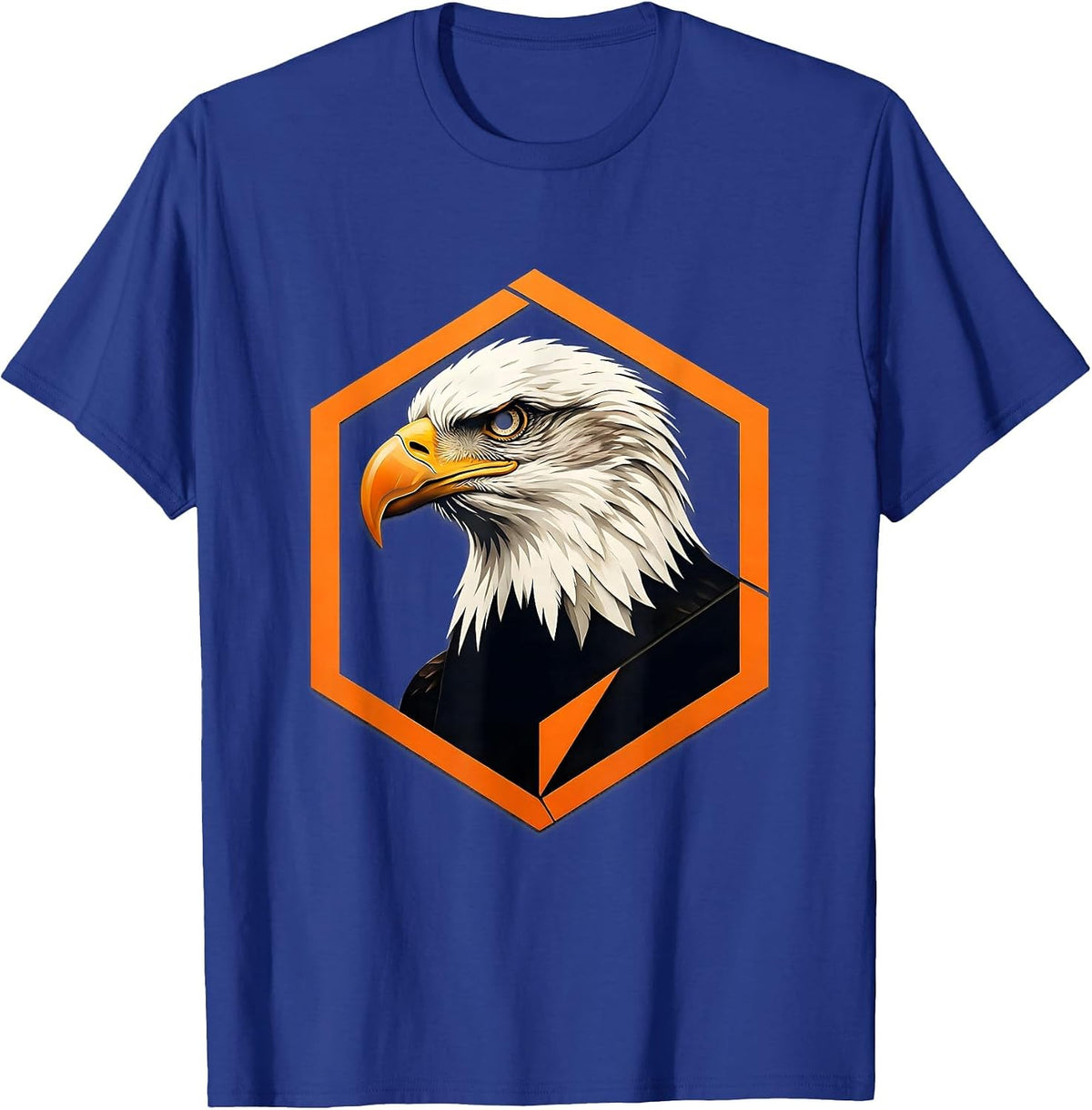 Men's Hexagonal Bald Eagle Stencil Badge Family Mascot Fan Pride T-Shirt - Royal Blue