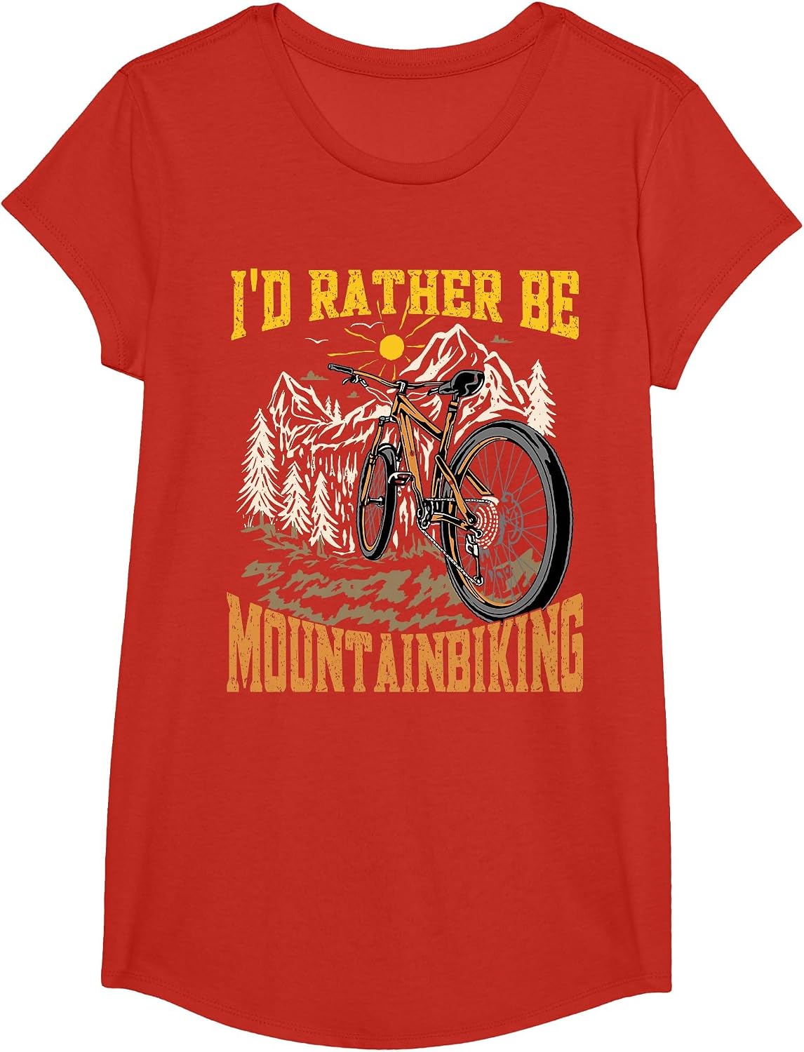 I'd Rather Be Mountain Biking Funny Mountain Bike T-Shirt - Girls Red