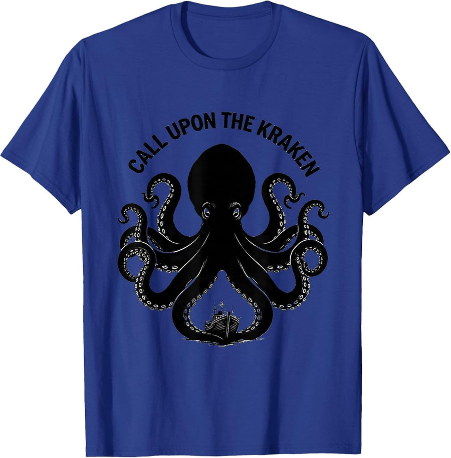 Call Upon The Kraken Vintage Kraken Octopus Lover Sea T-Shirt - Royal Blue
