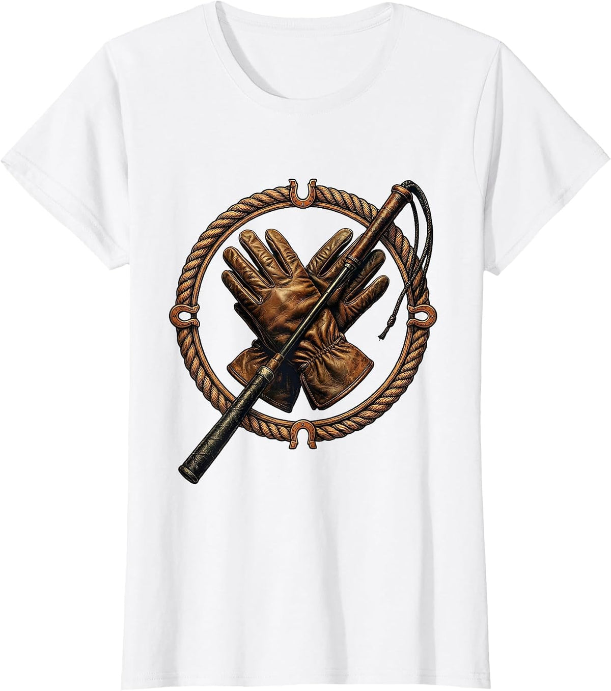 Women's Riding Gloves and Crop Horse Girl Graphic T-Shirt - White