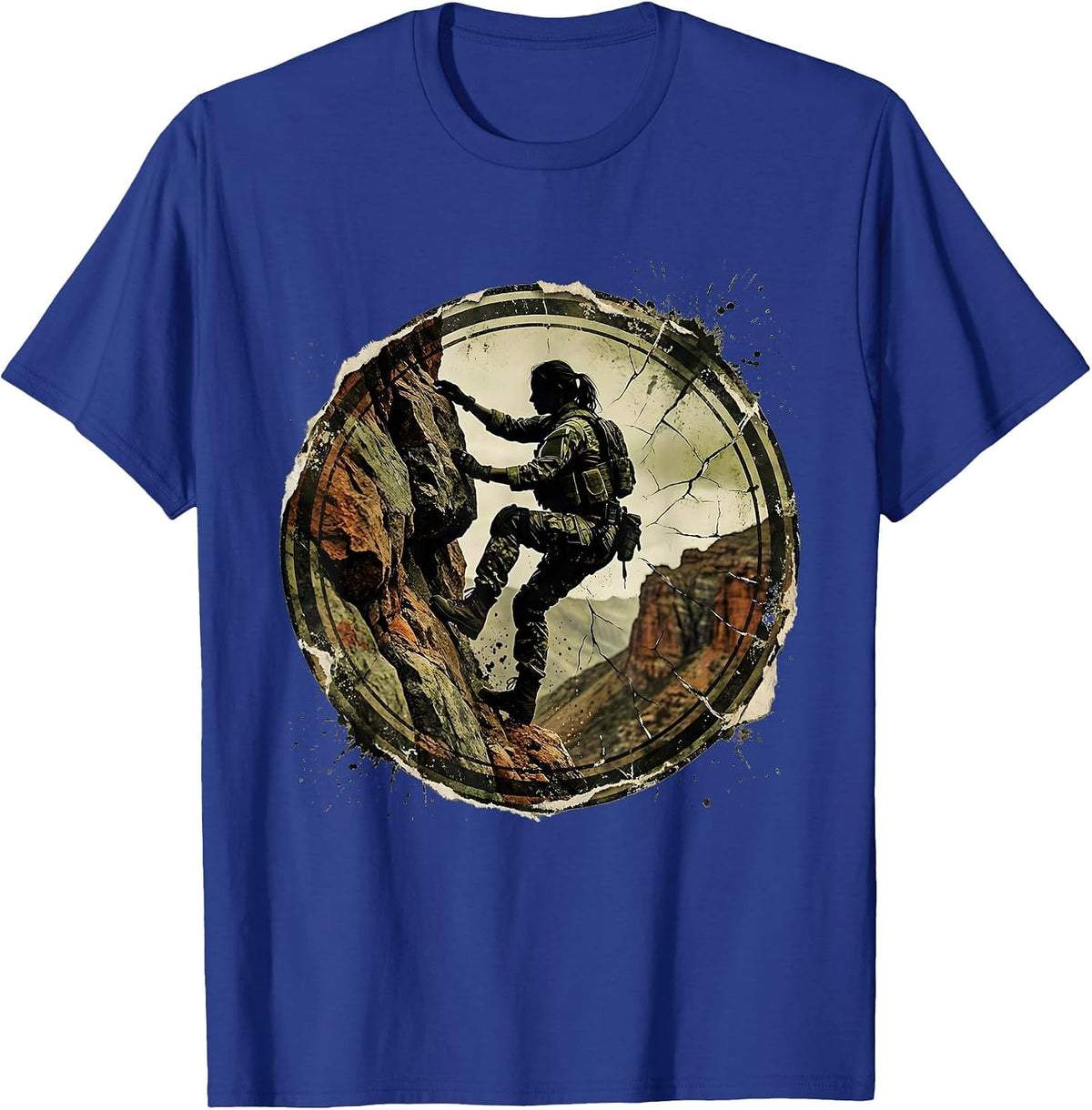 Camo Cliff Climber Adventurer Graphic Design T-Shirt - Royal Blue