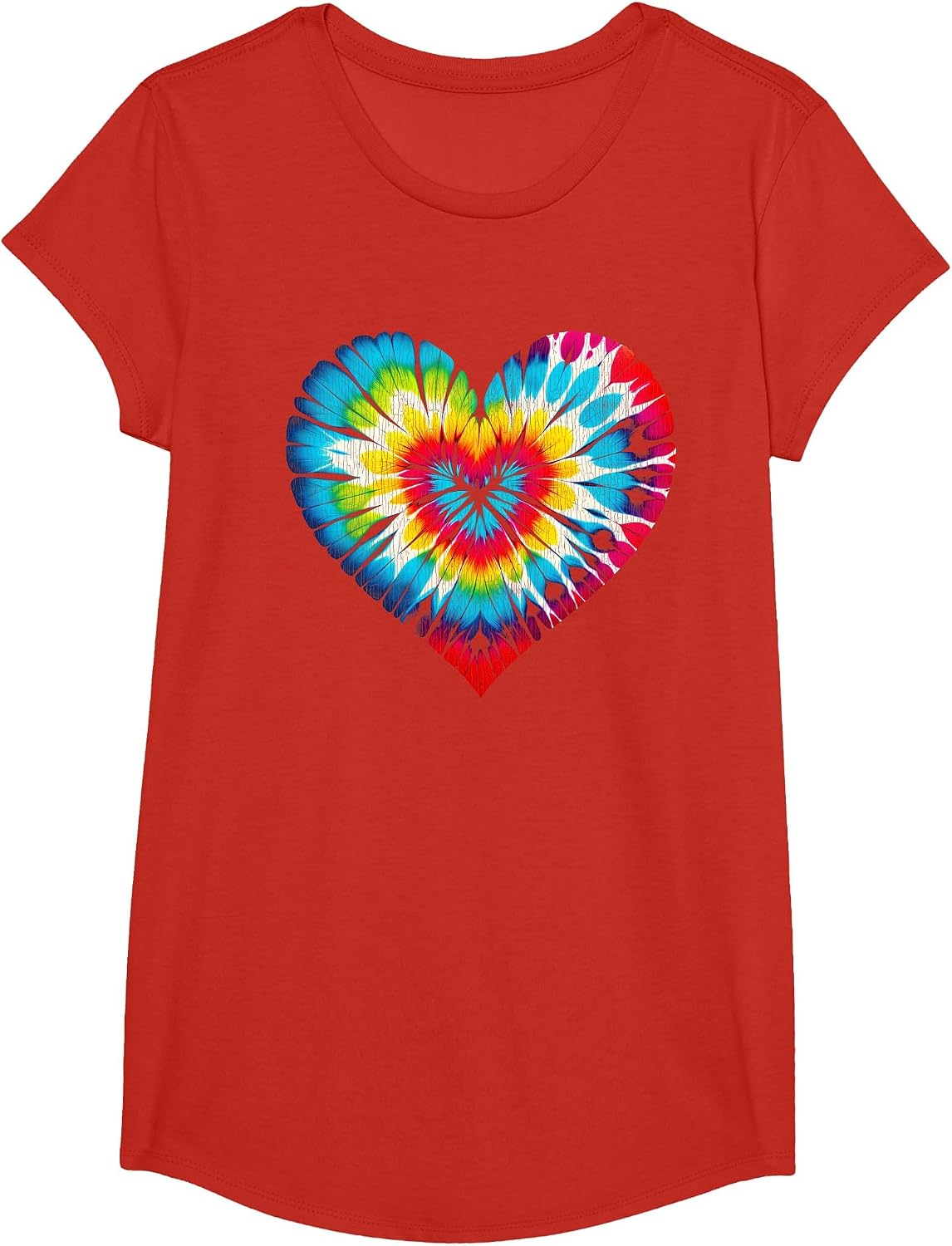 Tie Dye Colorful Valentine's Day Hearts Men Women Kids T-Shirt - Girls Red