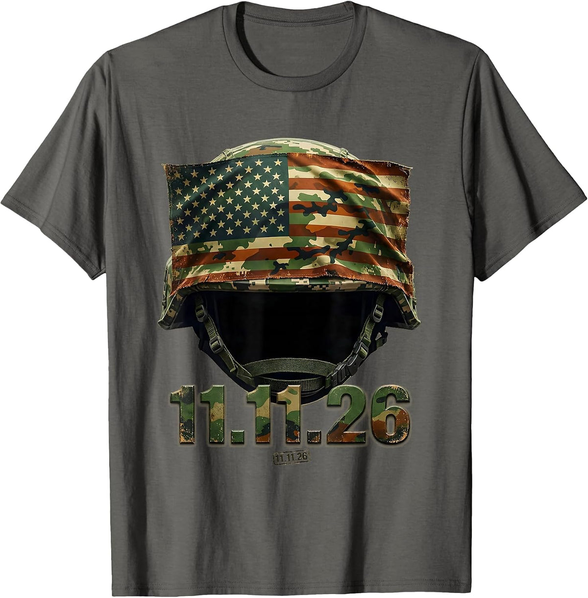 11.11.26 Distressed Military Veteran Patriotic T-Shirt - Asphalt Grey