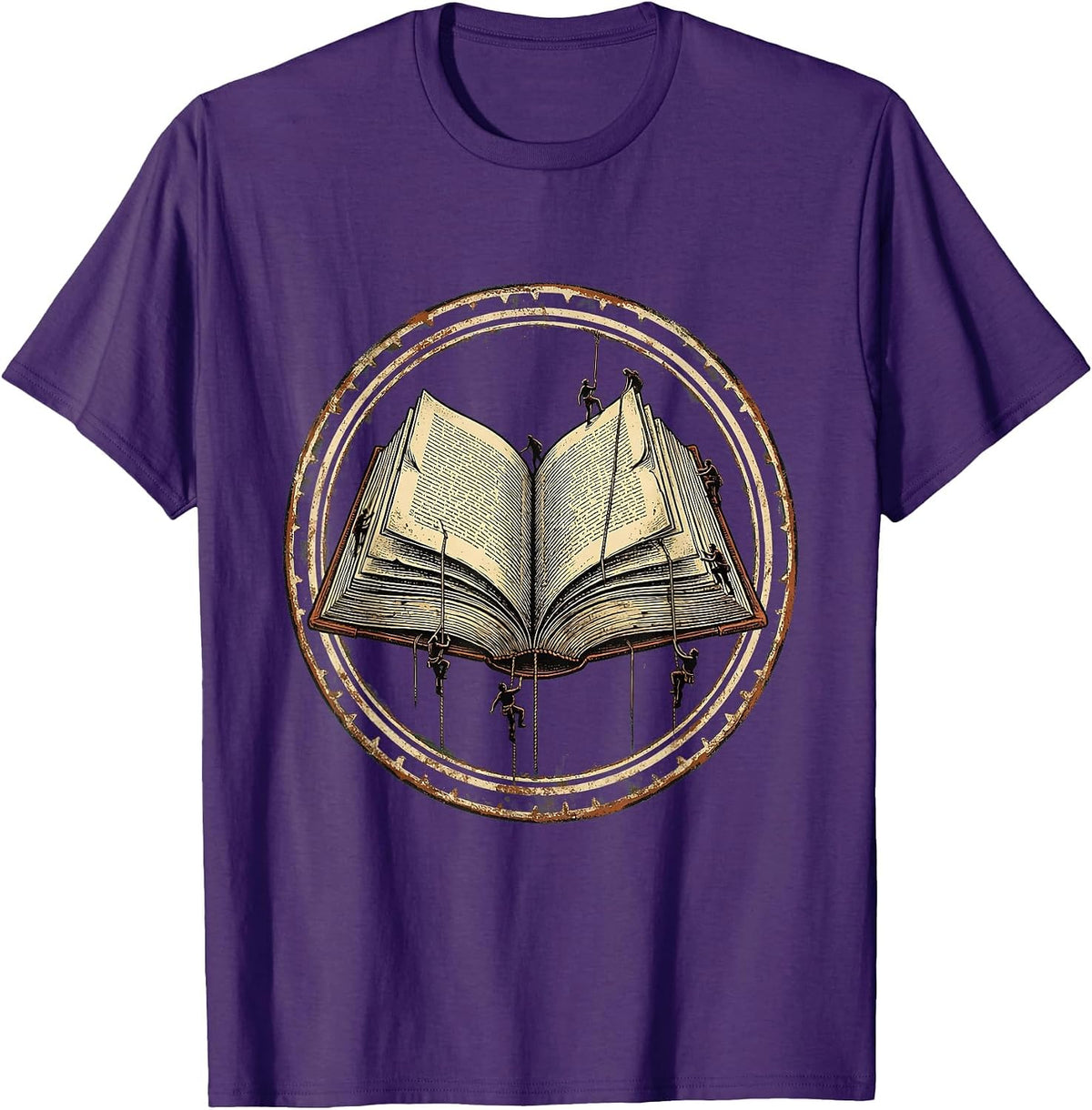Tiny Students Climbing Giant Book Pages Teacher T-Shirt - Purple