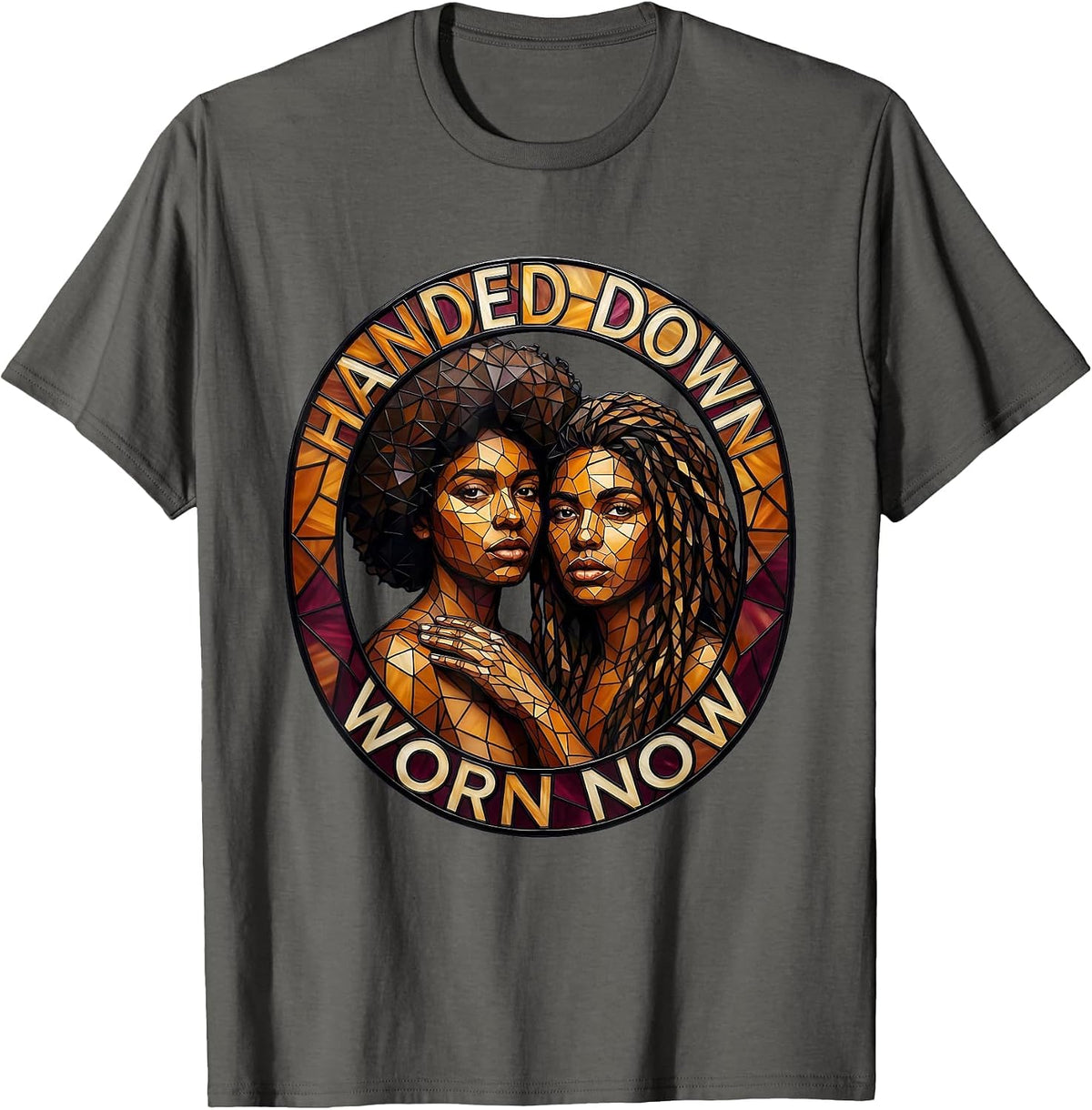 Handed Down Worn Now Stained Glass Mosaic Natural Hair Pride T-Shirt - Asphalt Grey
