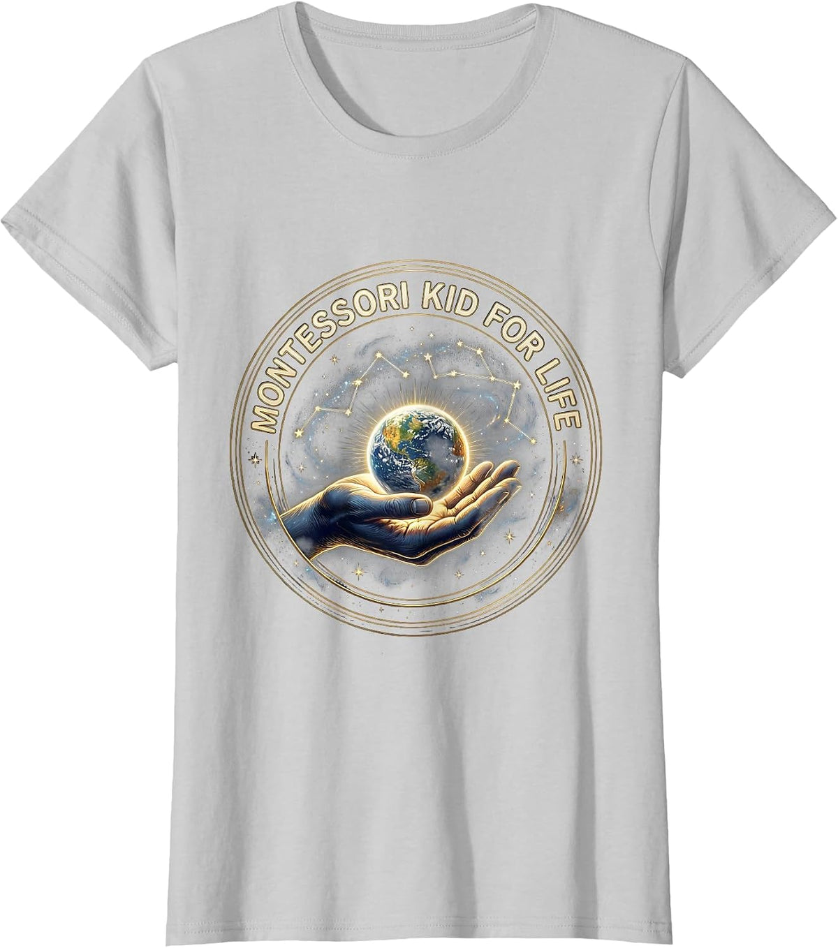 Montessori Kid For Life Back to School Design T-Shirt - Silver Grey