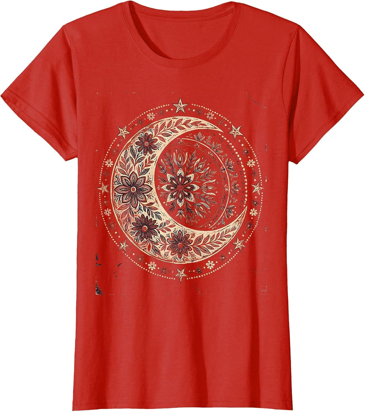 Patriotic Crescent Moon and Stars Illustration T-Shirt - Red