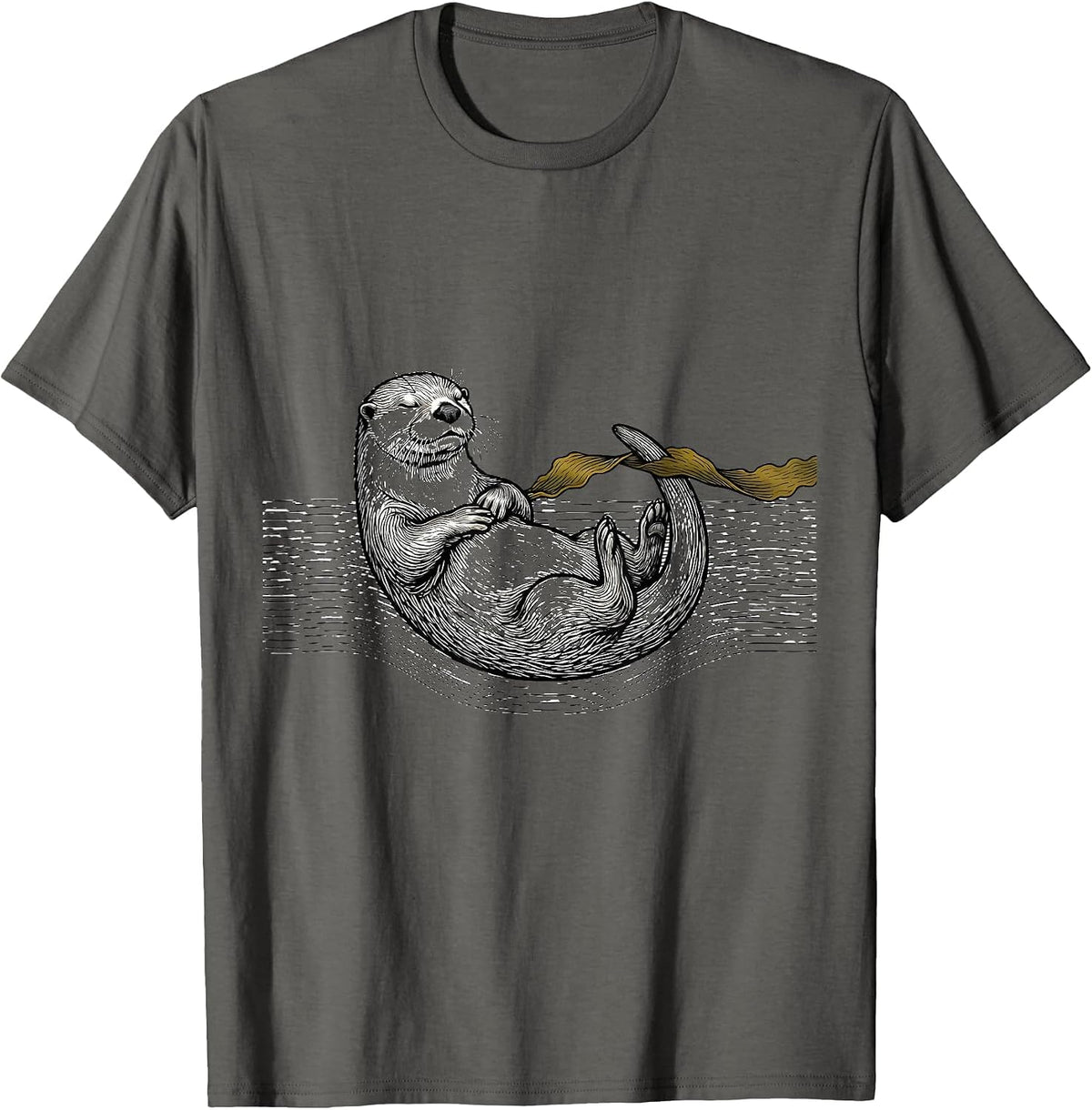 Contour Otter Line Art Funny Otter Lover Gift T-Shirt - Asphalt Grey