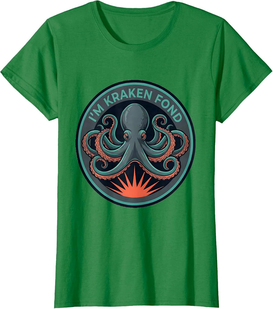 Women's I'm Kraken Fond Funny Octopus Lover Vintage Sea Monster T-Shirt - Kelly Green