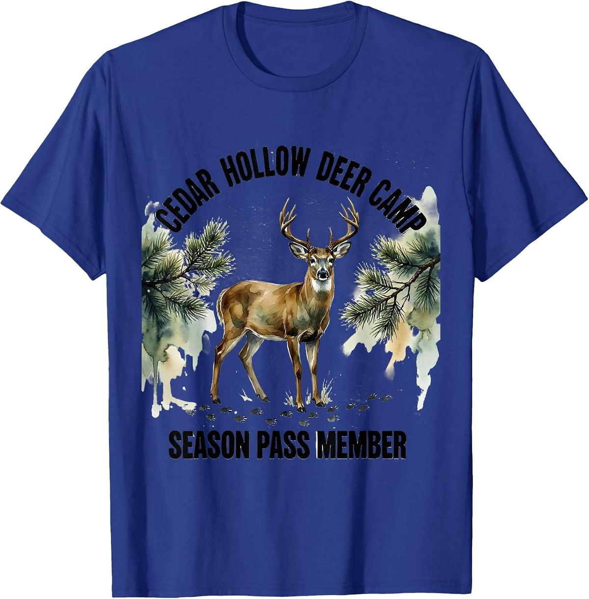 Men's Cedar Hollow Deer Camp Season Pass Member Hunter Dad T-Shirt - Royal Blue