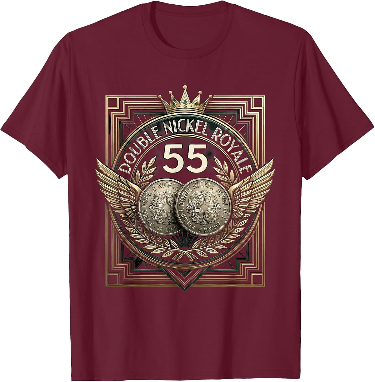55. Double Nickel Royale Art Deco Design T-Shirt - Burgundy