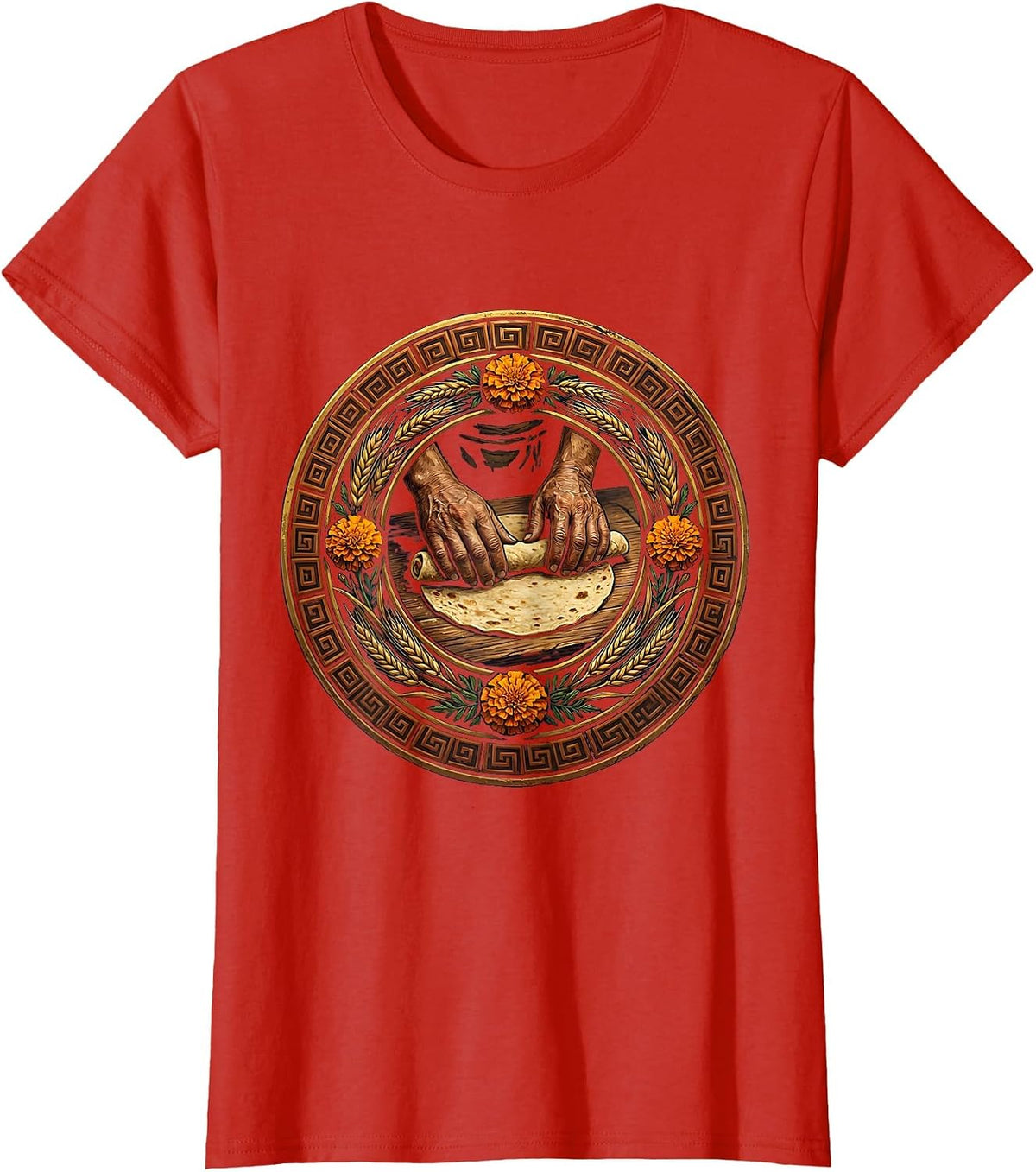 Abuela Tortilla Rolling Mexican Heritage Graphic T-Shirt - Red