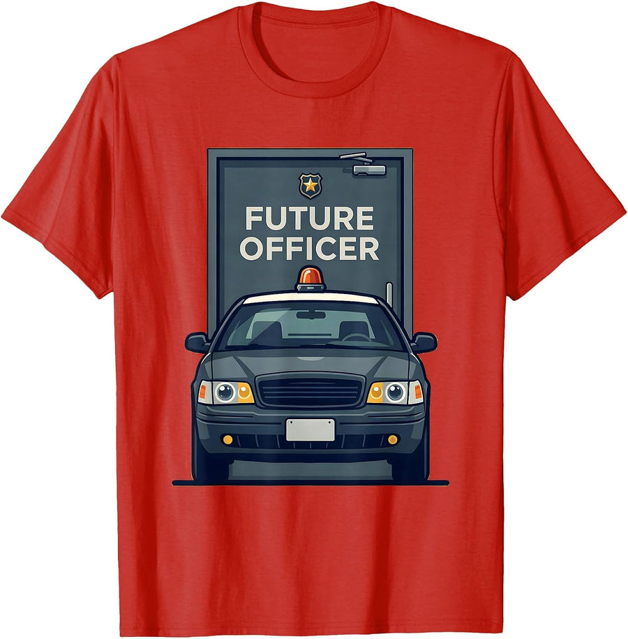 Men's Future Officer Flat Vector Police Costume Halloween Party T-Shirt - Red