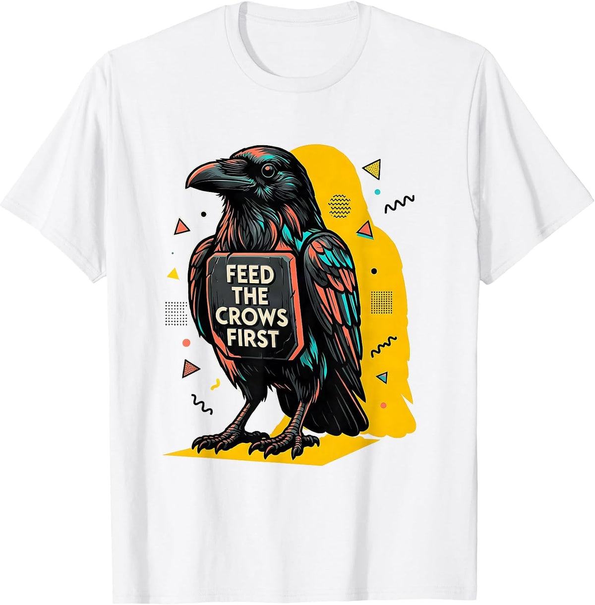 Men's Feed the Crows First Dark Crow Graphic Design T-Shirt - White