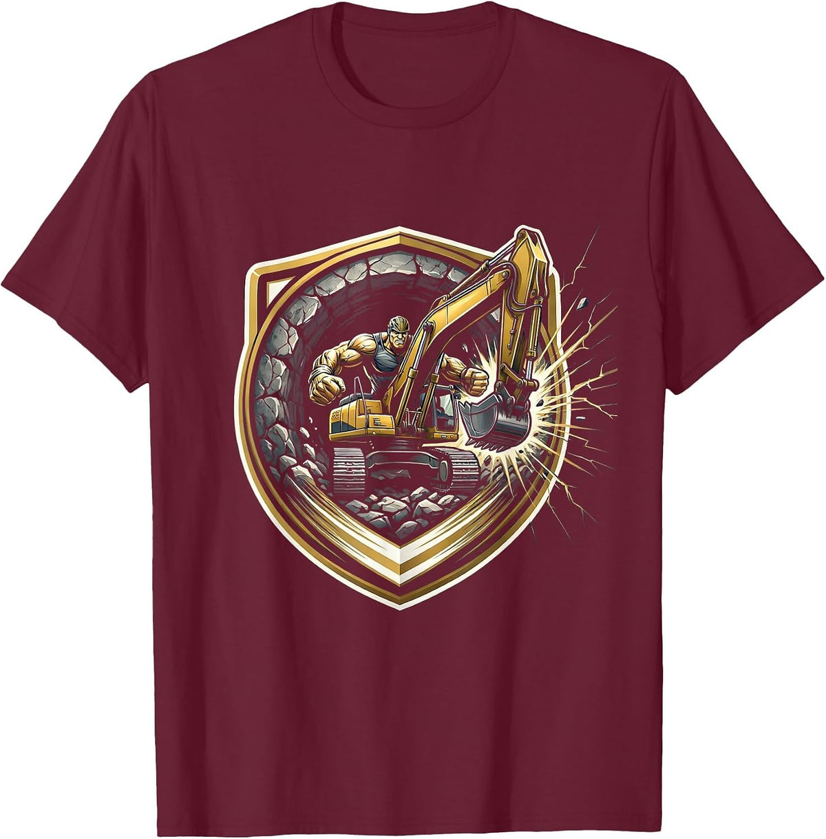 Labor Day Tunnel Digger Breaking Through Rock T-Shirt - Burgundy